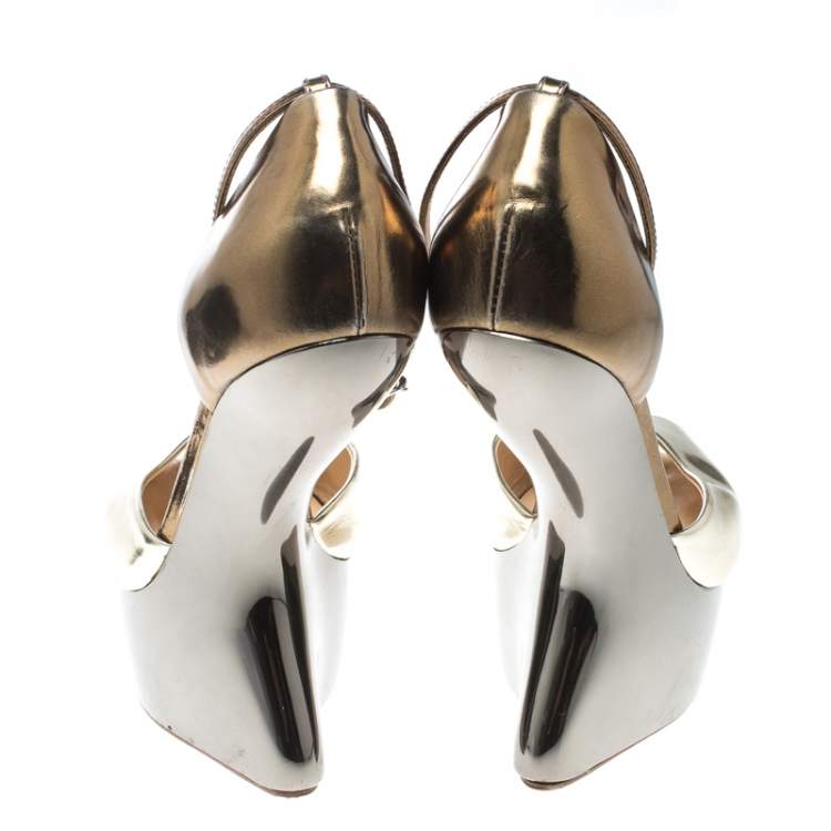 Pre Owned Giuseppe Zanotti Two Tone Leather Heelless Peep Toe Platform Pumps Size 38.5