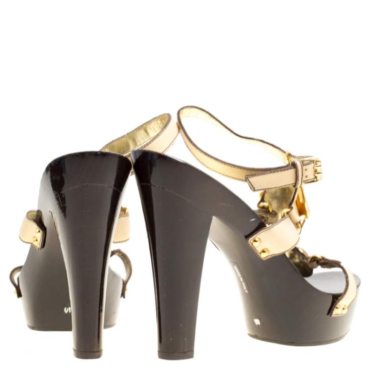 Pre Owned Giuseppe Zanotti Beige Leather Ankle Strap Platform Sandals Size 40