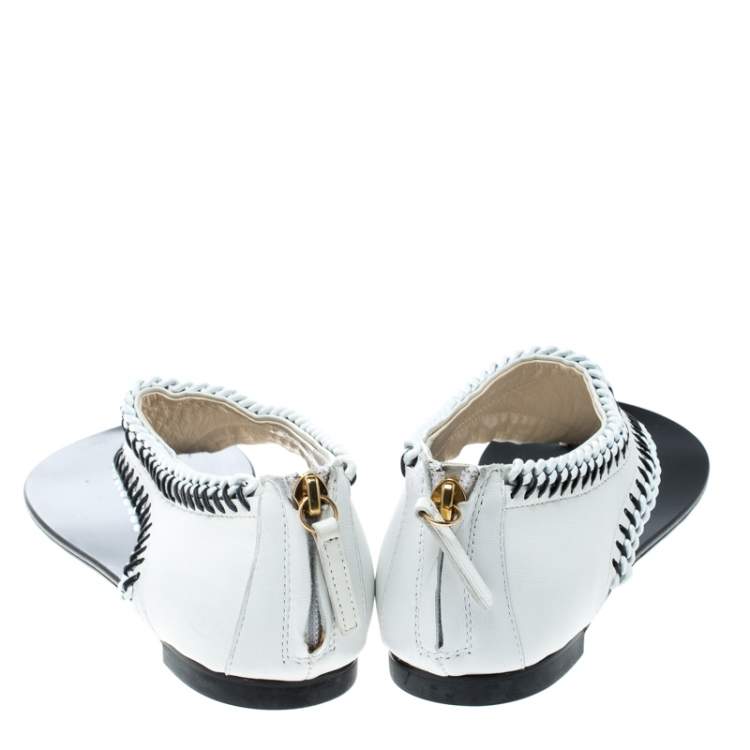 Pre Owned Giuseppe Zanotti White Leather Chain Trim Flat Thong Sandals Size 42