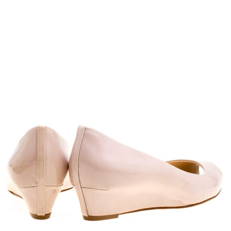 Pre Owned Giuseppe Zanotti Beige Patent Leather Wedge Heel Peep Toe Pumps Size 38