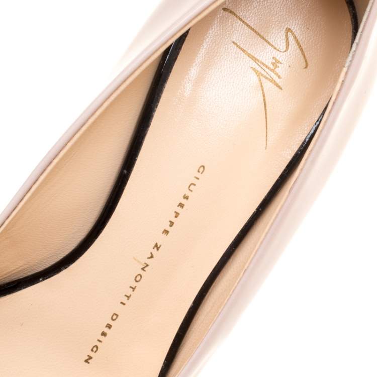 Pre Owned Giuseppe Zanotti Beige Patent Leather Wedge Heel Peep Toe Pumps Size 38