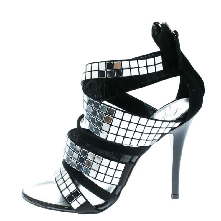 Pre Owned Giuseppe Zanotti Black Suede Mirror Strappy Sandals Size 36.5
