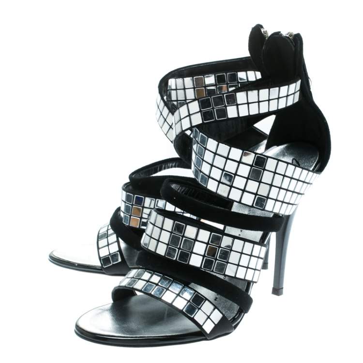 Pre Owned Giuseppe Zanotti Black Suede Mirror Strappy Sandals Size 36.5