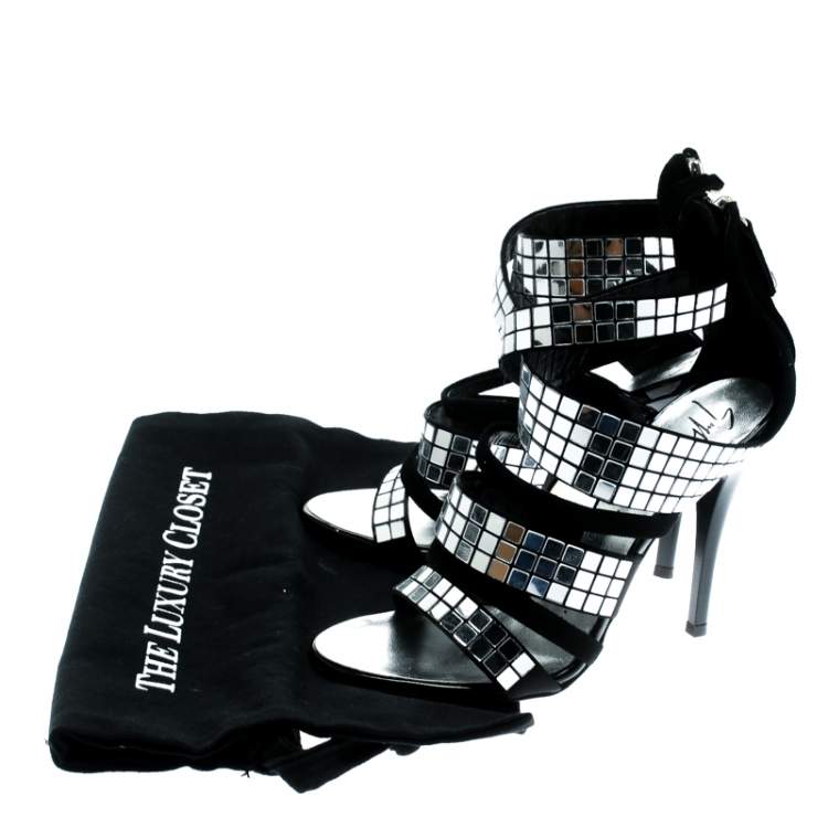 Pre Owned Giuseppe Zanotti Black Suede Mirror Strappy Sandals Size 36.5