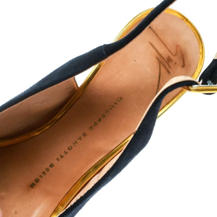 Pre Owned Giuseppe Zanotti Multicolor Suede And Leather Peep Toe Platform Slingback Sandals Size 36.5
