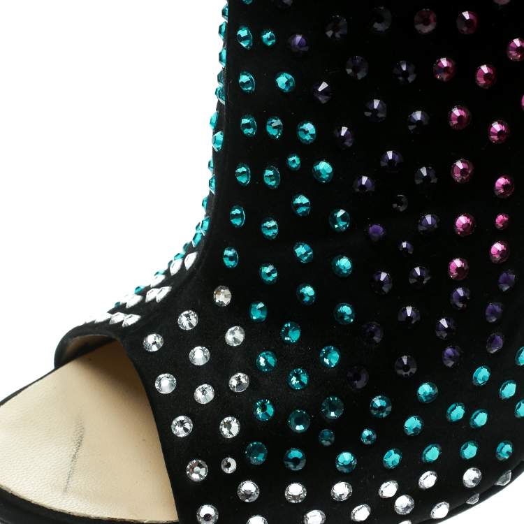 مملوكة مسبقًا Giuseppe Zanotti Black Multicolor Crystal Embellished Suede Ankle Booties Size 39