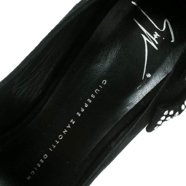 Pre Owned Giuseppe Zanotti Black Crystal Bow Embellished Suede Pumps Size 40