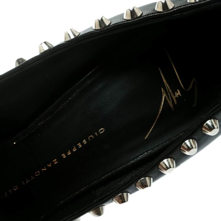 مملوكة مسبقًا Giuseppe Zanotti Black Leather Stud Trim Peep Toe Pumps Size 38
