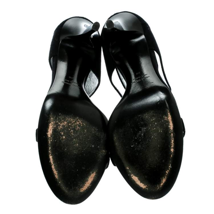 Giuseppe Zanotti Black Suede Skull Embellished T Strap Sandals Size 38