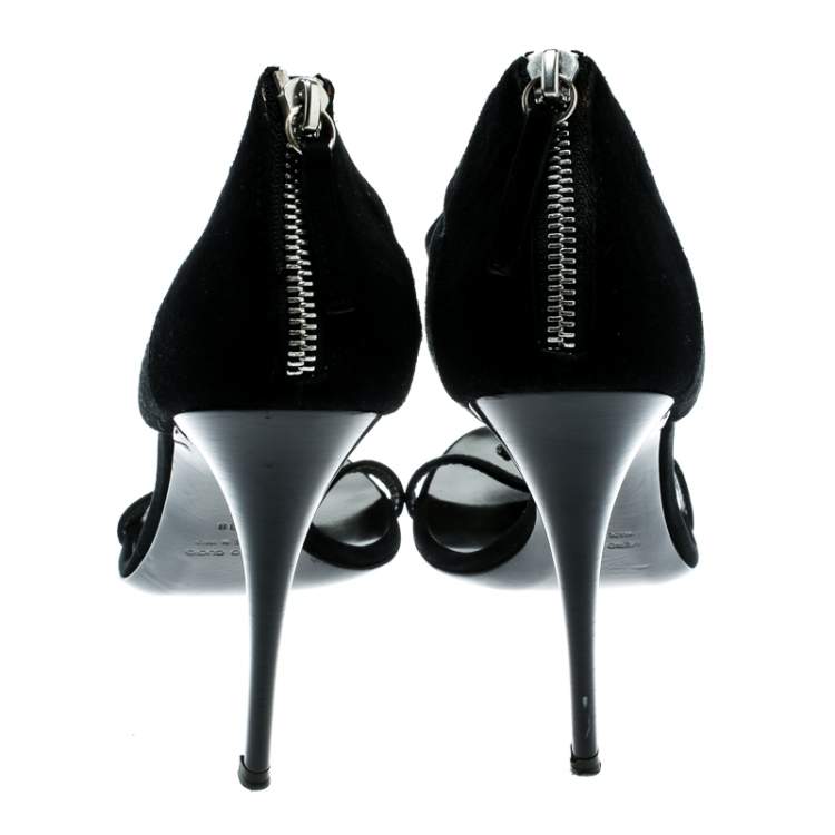 Giuseppe Zanotti Black Suede Skull Embellished T Strap Sandals Size 38