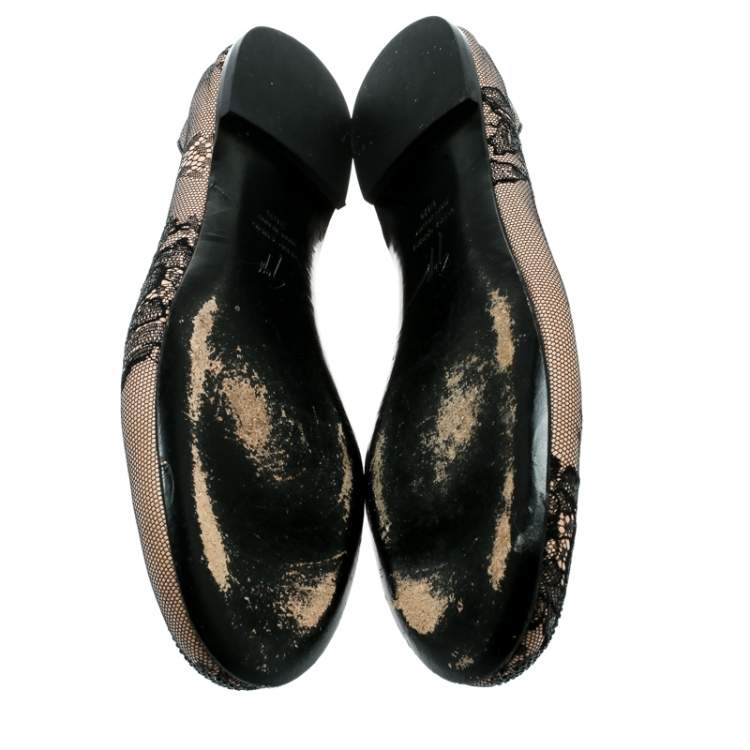 Pre Owned Giuseppe Zanotti Black Mesh and Crystal Embellished Ballet Flats Size 38