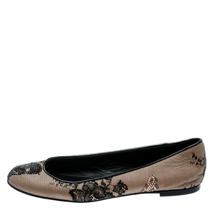 Pre Owned Giuseppe Zanotti Black Mesh and Crystal Embellished Ballet Flats Size 38