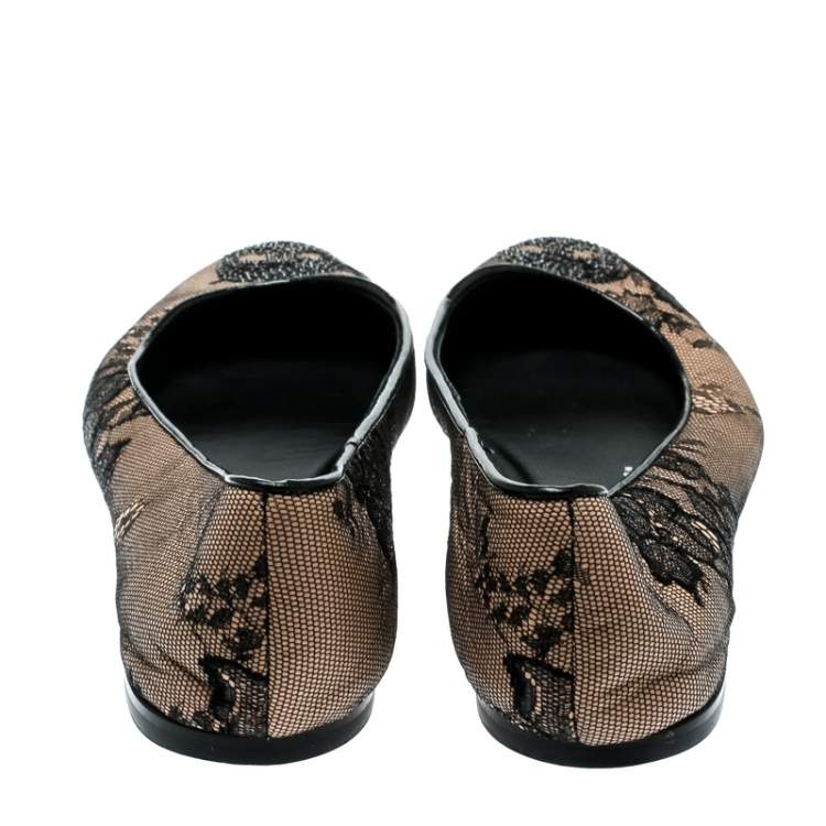 Pre Owned Giuseppe Zanotti Black Mesh and Crystal Embellished Ballet Flats Size 38