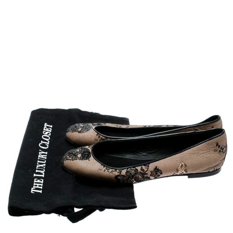 Pre Owned Giuseppe Zanotti Black Mesh and Crystal Embellished Ballet Flats Size 38