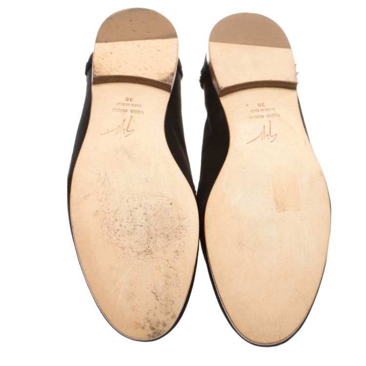 Pre Owned Giuseppe Zanotti Black Satin Salmon Loafers Size 36