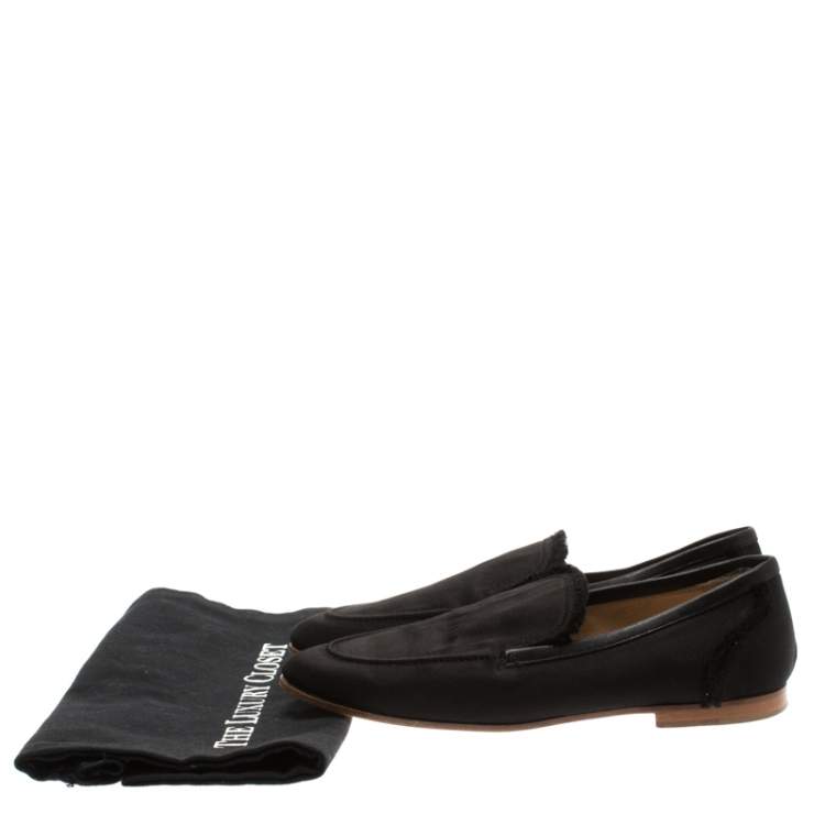 Pre Owned Giuseppe Zanotti Black Satin Salmon Loafers Size 36