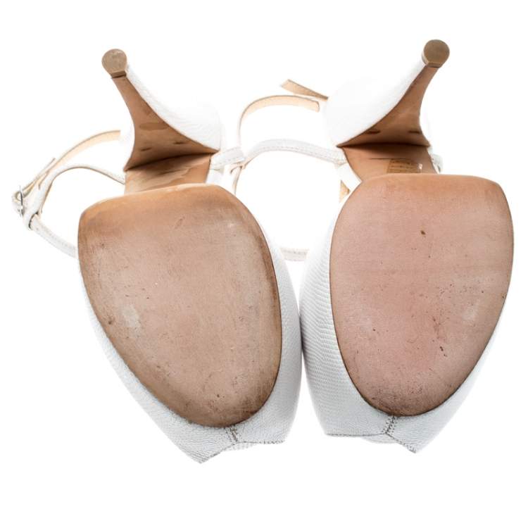 Pre Owned Giuseppe Zanotti White Lizard Embossed Leather T-Strap Platform Peep Toe Sandals Size 39.5