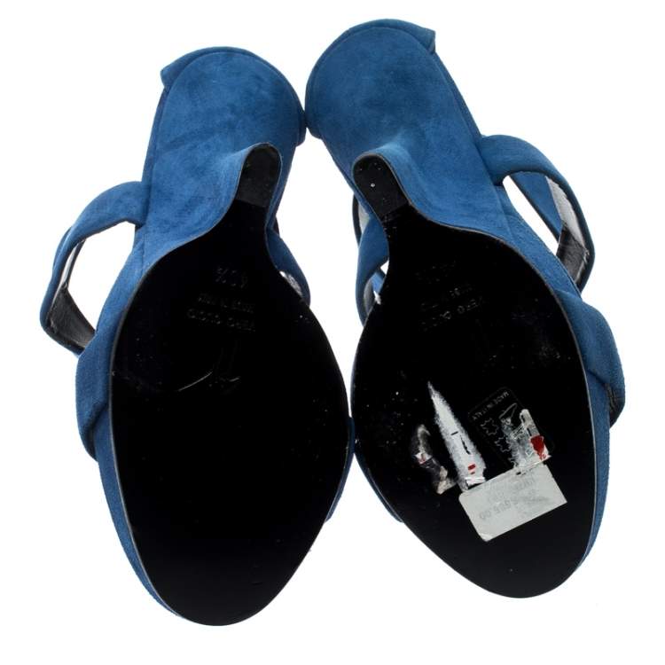 مملوكة مسبقًا Giuseppe Zanotti Electric Blue Suede Cross Strap Heelless Platform Sandals Size 40.5
