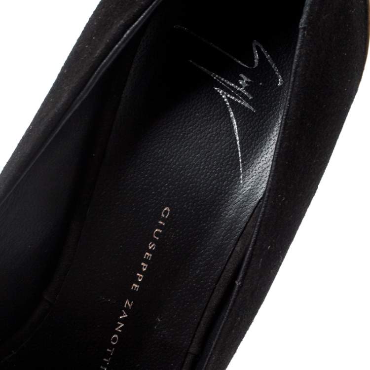 Pre Owned Giuseppe Zanotti Black Suede Sharon Peep Toe Platform Pumps Size 37