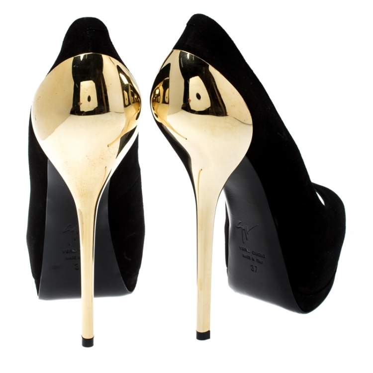 Pre Owned Giuseppe Zanotti Black Suede Sharon Peep Toe Platform Pumps Size 37