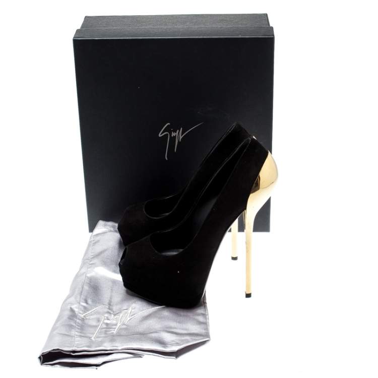 Pre Owned Giuseppe Zanotti Black Suede Sharon Peep Toe Platform Pumps Size 37