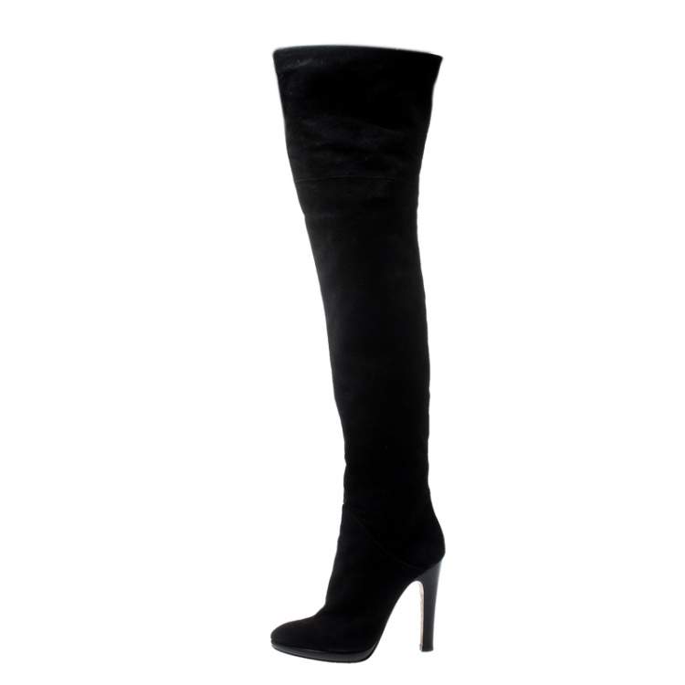 Pre Owned Giuseppe Zanotti Black Suede Knee Length Boots Size 38.5