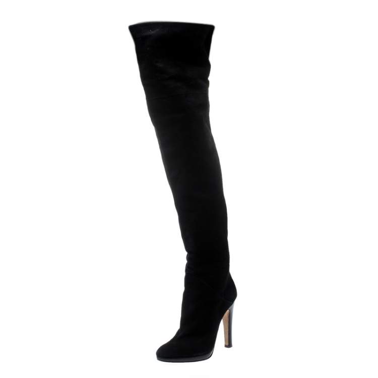 Pre Owned Giuseppe Zanotti Black Suede Knee Length Boots Size 38.5
