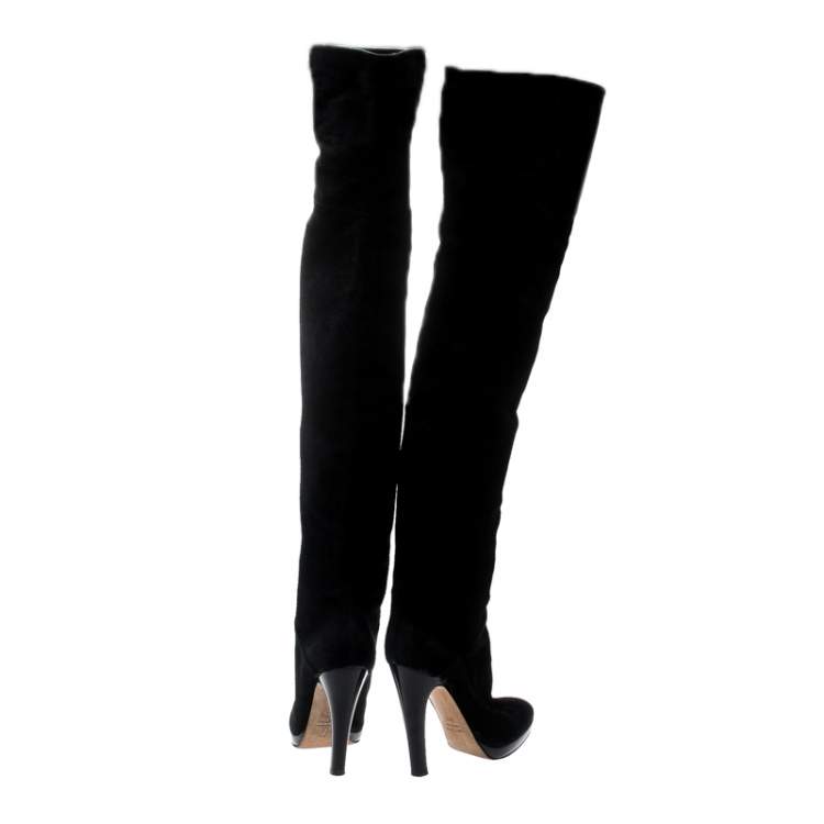 Pre Owned Giuseppe Zanotti Black Suede Knee Length Boots Size 38.5