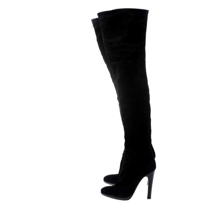 Pre Owned Giuseppe Zanotti Black Suede Knee Length Boots Size 38.5