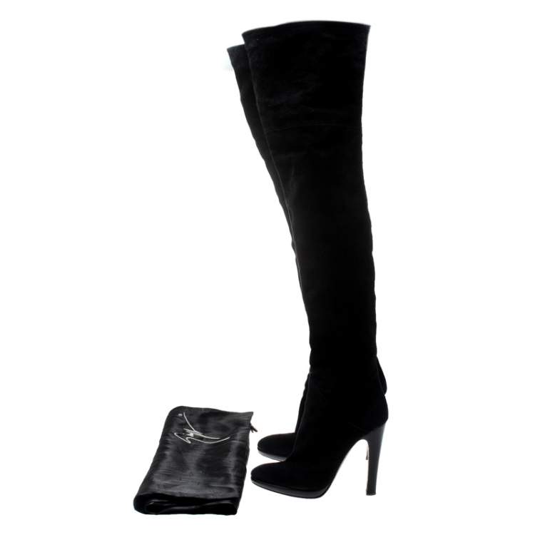Pre Owned Giuseppe Zanotti Black Suede Knee Length Boots Size 38.5