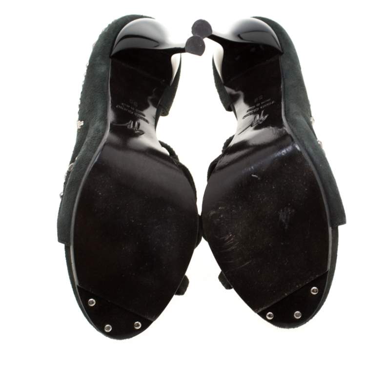 Pre Owned Giuseppe Zanotti Grey Suede Embellished Sandals Size 39