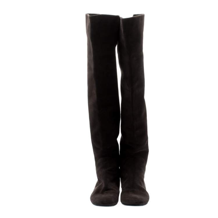 مملوكة مسبقًا Giuseppe Zanotti Grey Suede Knee Length Boots Size 38