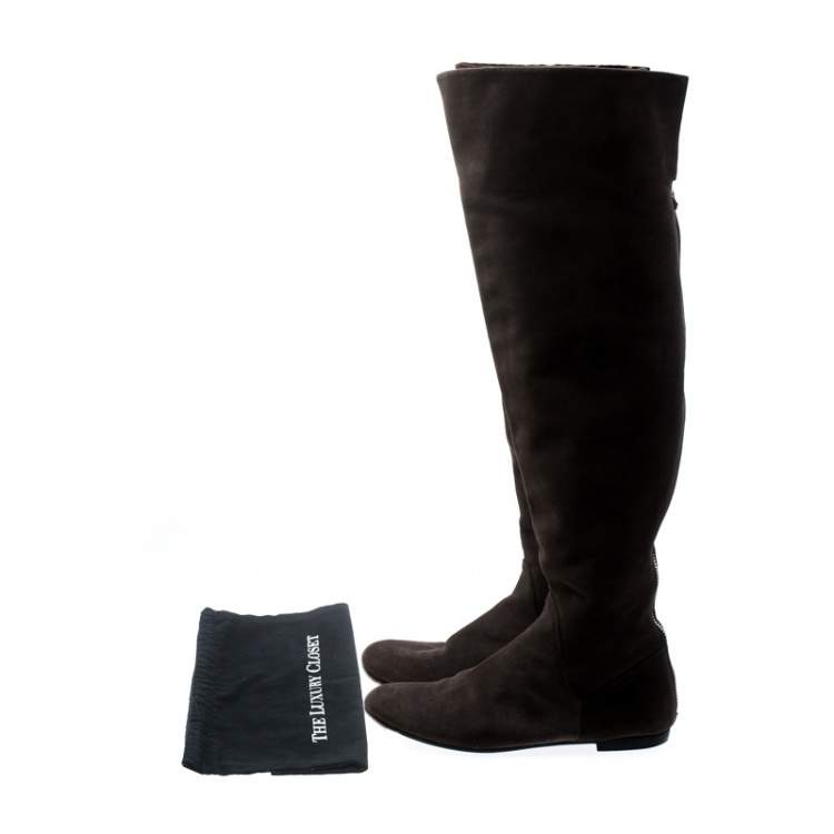 مملوكة مسبقًا Giuseppe Zanotti Grey Suede Knee Length Boots Size 38