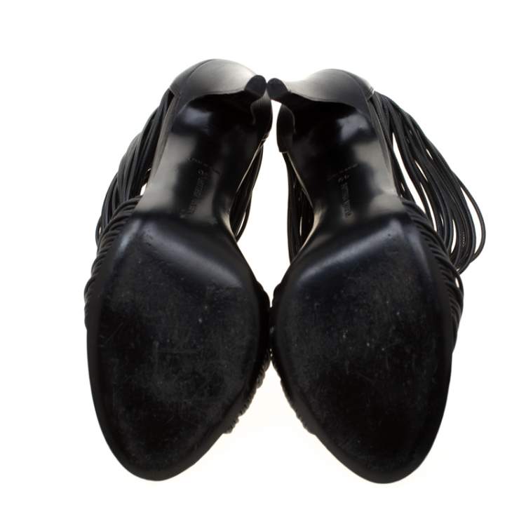 Pre Owned Bottega Veneta Black Leather Strappy Sandals Size 40