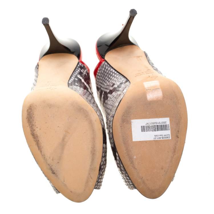 Pre Owned Giuseppe Zanotti Beige Python Embossed Leather Peep Toe Slingback Sandals Size 38