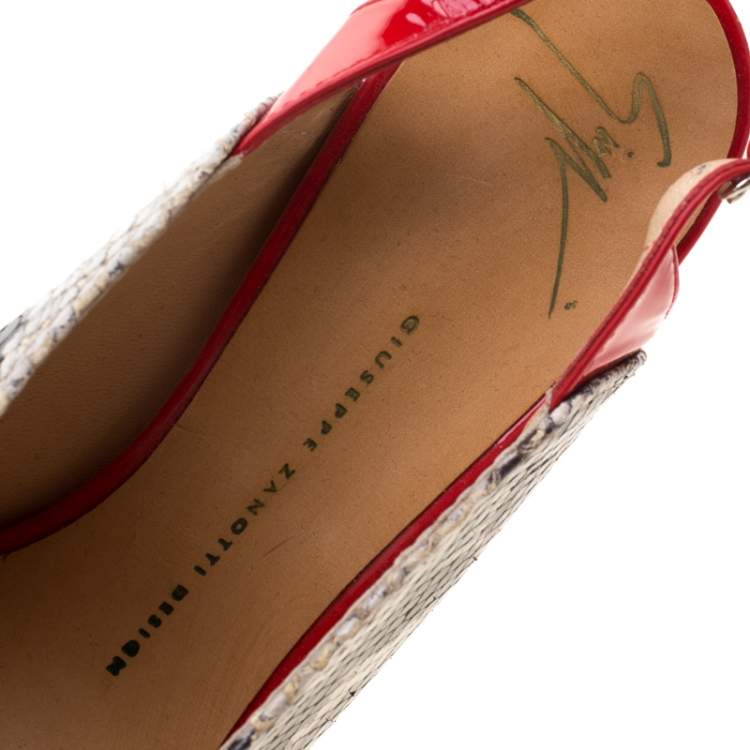 Pre Owned Giuseppe Zanotti Beige Python Embossed Leather Peep Toe Slingback Sandals Size 38