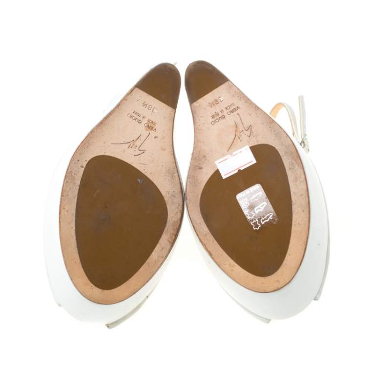 Pre Owned Giuseppe Zanotti White Leather Slingback Heel Less Peep Toe Platform Sandals Size 38.5