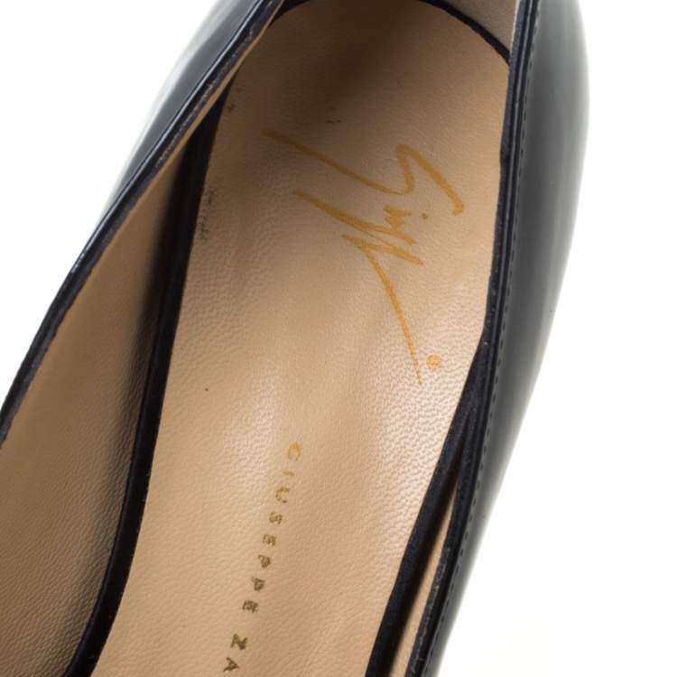 Pre Owned Giuseppe Zanotti Black Bow Satin and Patent Leather Peep Toe Pumps Size 38