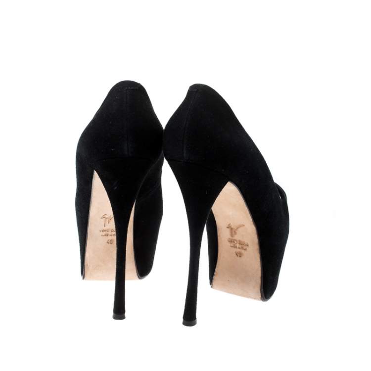 Pre Owned Giuseppe Zanotti Black Suede Peep Toe Platform Pumps Size 40
