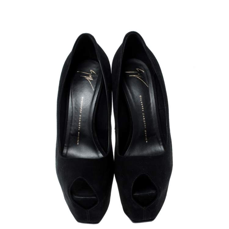 Pre Owned Giuseppe Zanotti Black Suede Peep Toe Platform Pumps Size 40