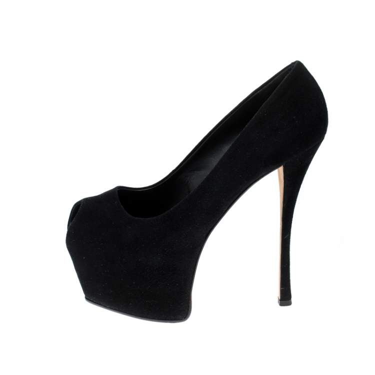 Pre Owned Giuseppe Zanotti Black Suede Peep Toe Platform Pumps Size 40