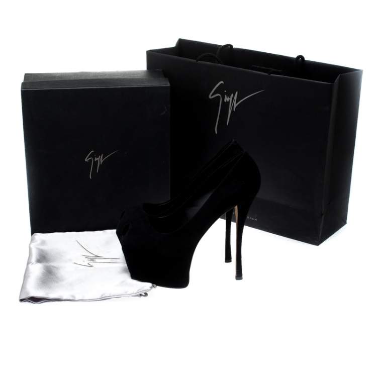 Pre Owned Giuseppe Zanotti Black Suede Peep Toe Platform Pumps Size 40