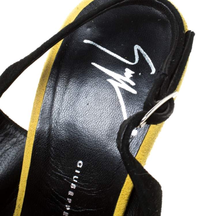 Pre Owned Giuseppe Zanotti Muticolor Suede Embellished Peep Toe Platform Slingback Sandals Size 37