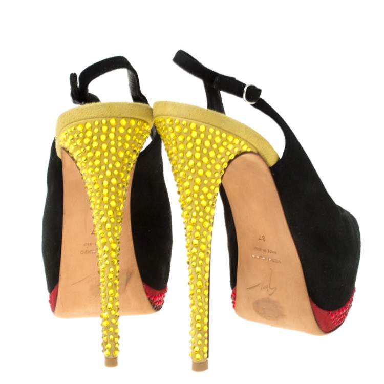 Pre Owned Giuseppe Zanotti Muticolor Suede Embellished Peep Toe Platform Slingback Sandals Size 37