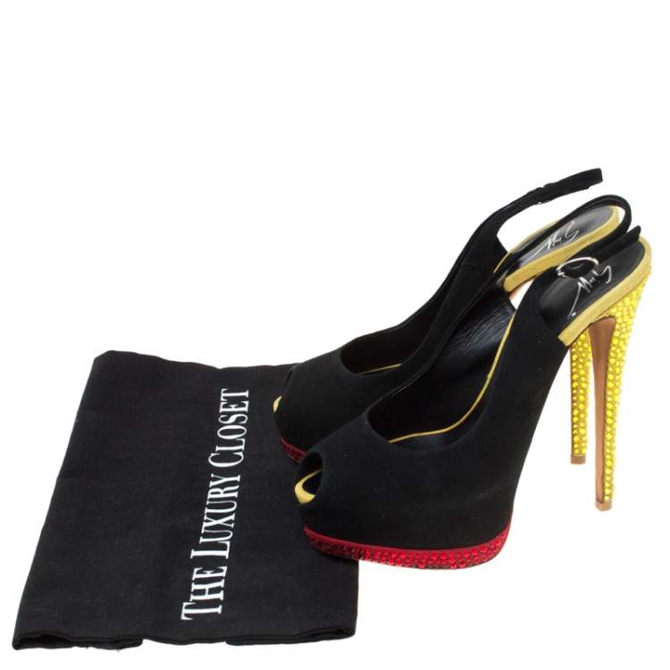Pre Owned Giuseppe Zanotti Muticolor Suede Embellished Peep Toe Platform Slingback Sandals Size 37
