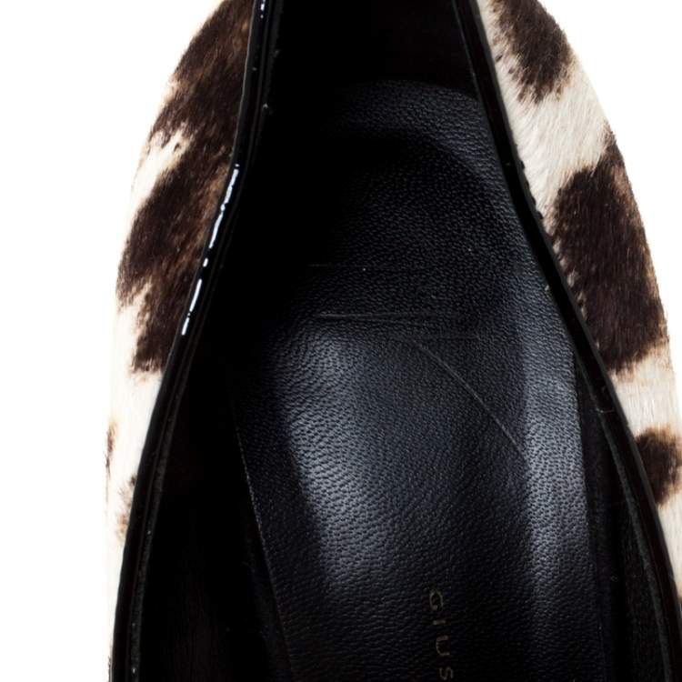 Pre Owned  Giuseppe Zanotti Multicolor Leopard Print Pony hair And Blue Suede Pointed Toe Pumps Size 37.5