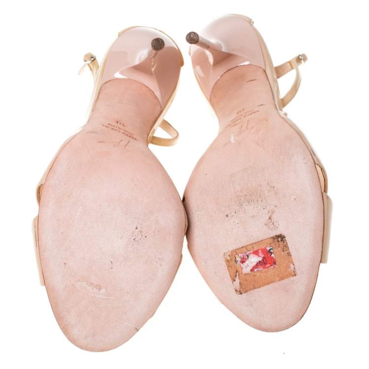 Pre Owned Giuseppe Zanotti Beige Patent Leather Cross Strap Open Toe Sandals Size 40