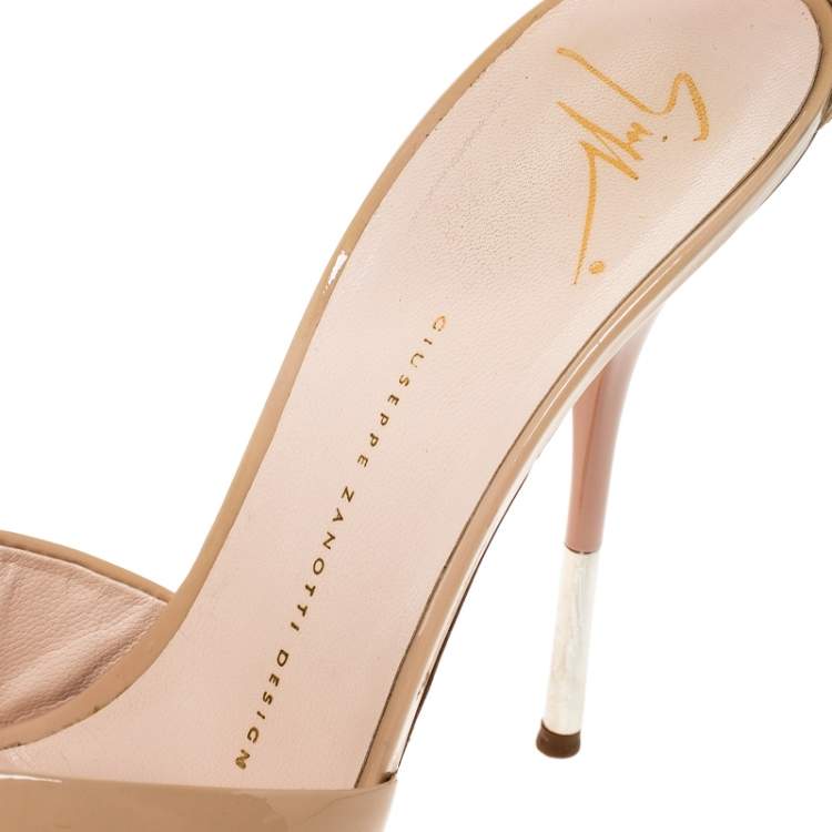 Pre Owned Giuseppe Zanotti Beige Patent Leather Cross Strap Open Toe Sandals Size 40