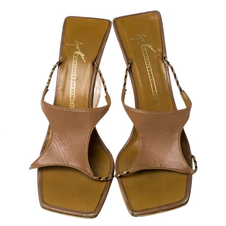 Pre Owned Giuseppe Zanotti Beige Leather Wedge Sandals Size 39