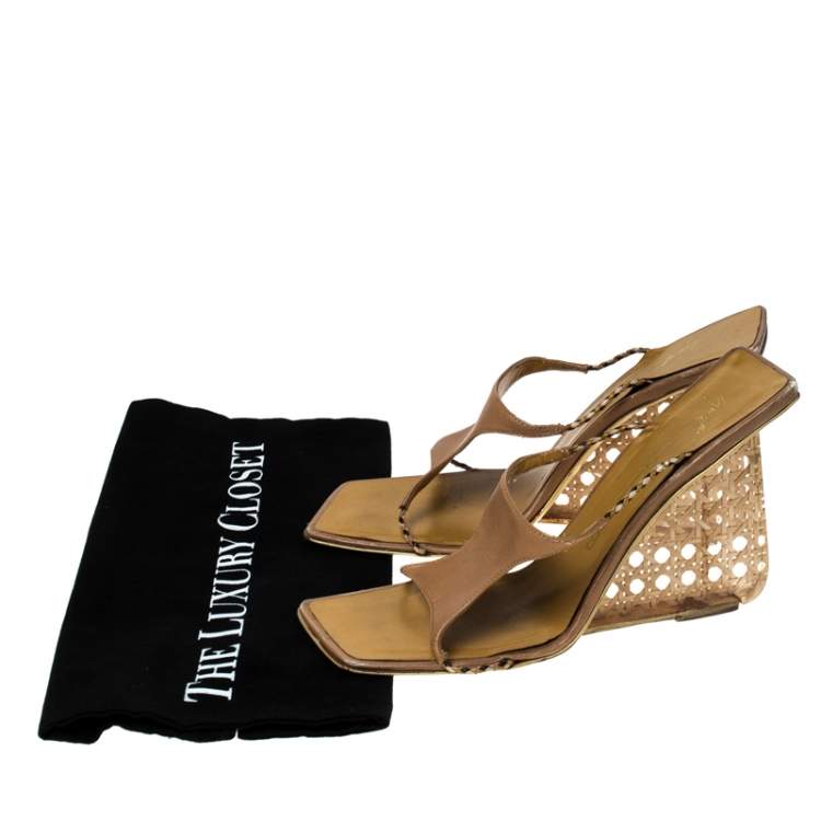 Pre Owned Giuseppe Zanotti Beige Leather Wedge Sandals Size 39
